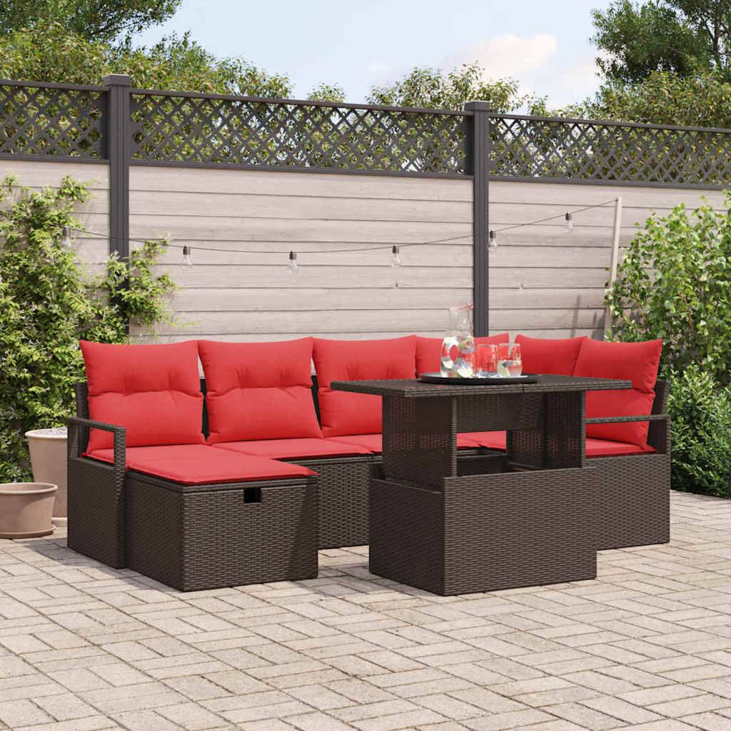 vidaXL Garten-Sofa-Set mit Kissen mit Speicher 7 pcs Braun Poly Rattan