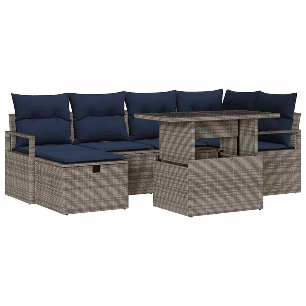 vidaXL Gartensofa-set mit Kissen mit Speicher 7 pcs Poly-Rattan
