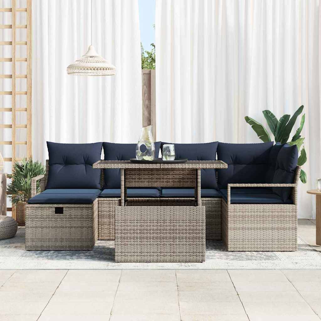 vidaXL Gartensofa-set mit Kissen mit Speicher 7 pcs Poly-Rattan