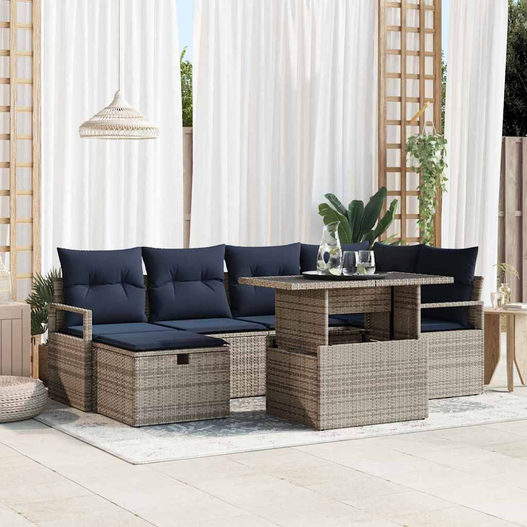 vidaXL Gartensofa-set mit Kissen mit Speicher 7 pcs Poly-Rattan