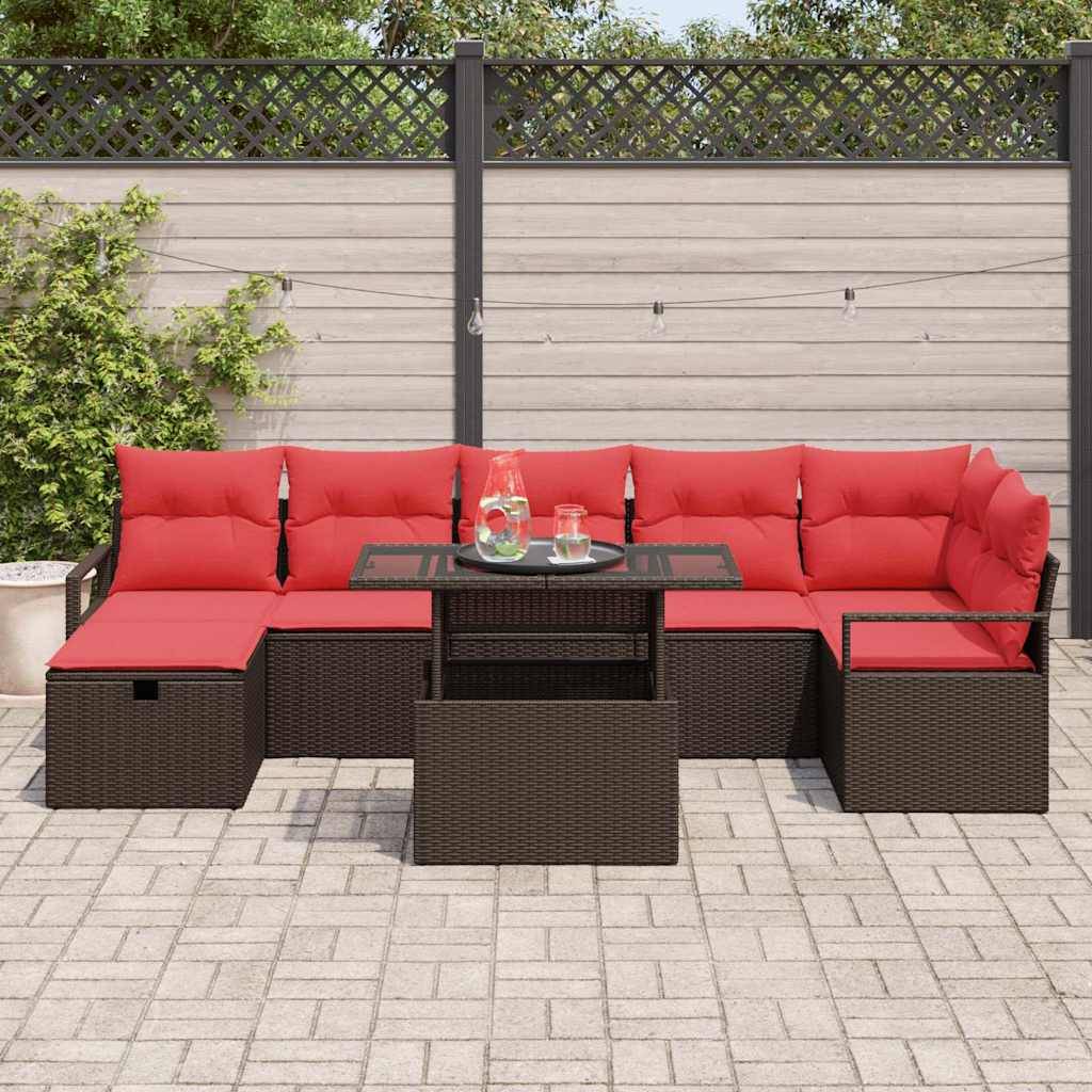 vidaXL Gartensofa-set mit Kissen mit Speicher 8 pcs Braun Poly-Rattan