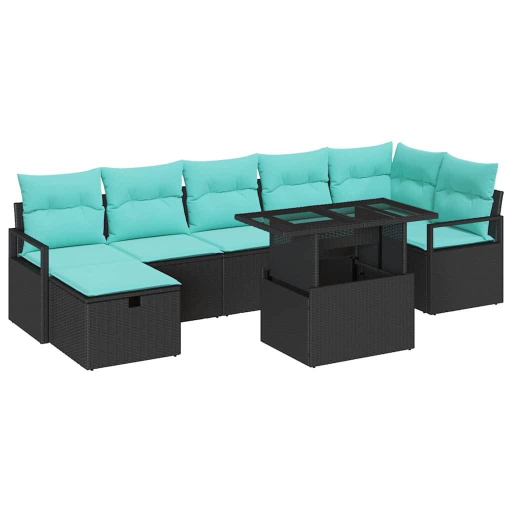 vidaXL Garten-Sofa-Set mit Kissen 8 pcs Schwarz Poly Rattan