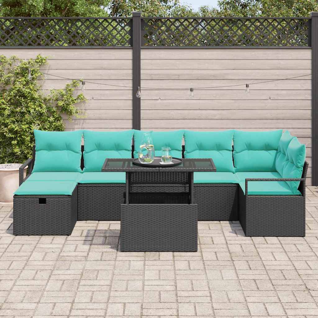 vidaXL Garten-Sofa-Set mit Kissen 8 pcs Schwarz Poly Rattan