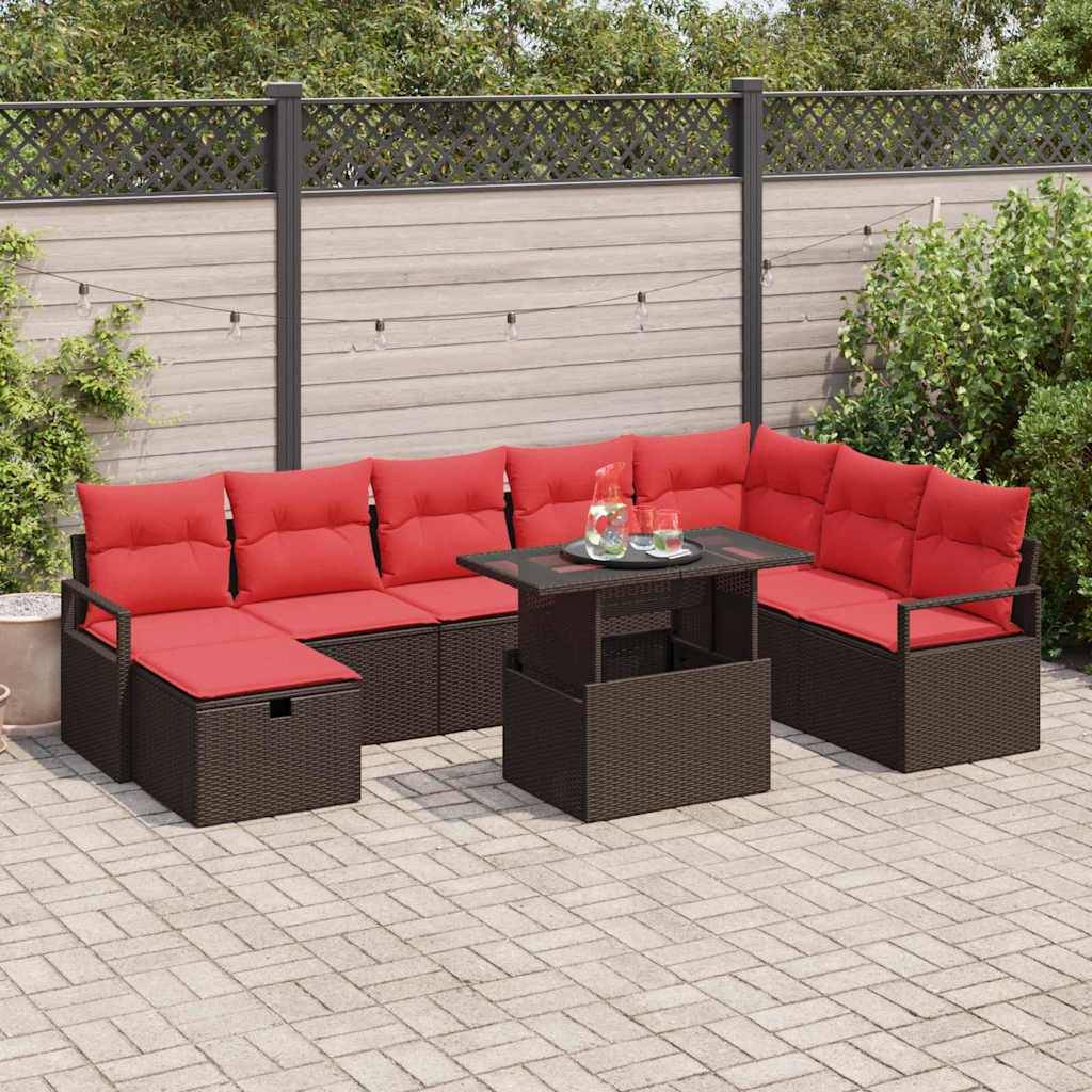 vidaXL Gartensofa-set mit Kissen mit Speicher 9 pcs Poly-Rattan