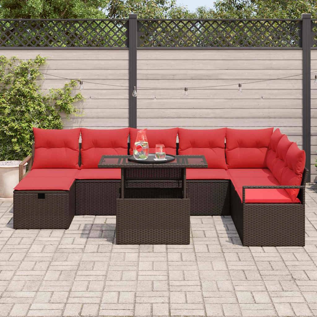 vidaXL Gartensofa-set mit Kissen mit Speicher 9 pcs Poly-Rattan