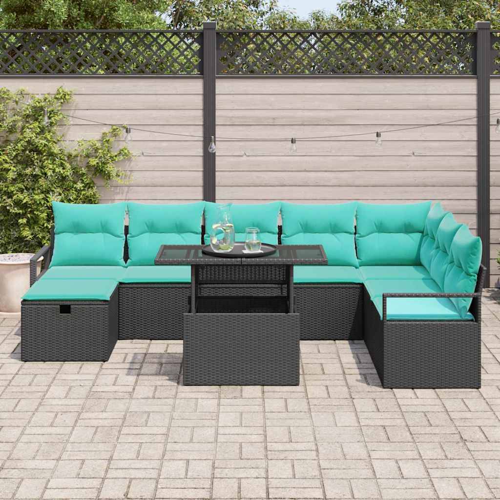 vidaXL Garten-Sofa-Set mit Kissen 9 pcs Schwarz Poly Rattan