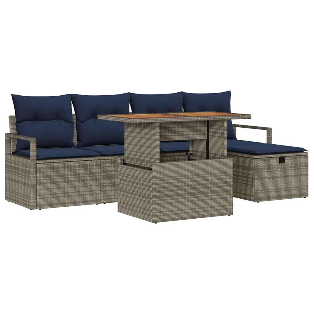 vidaXL Gartensofa-set mit Kissen mit Speicher 6 pcs Grau Poly-Rattan