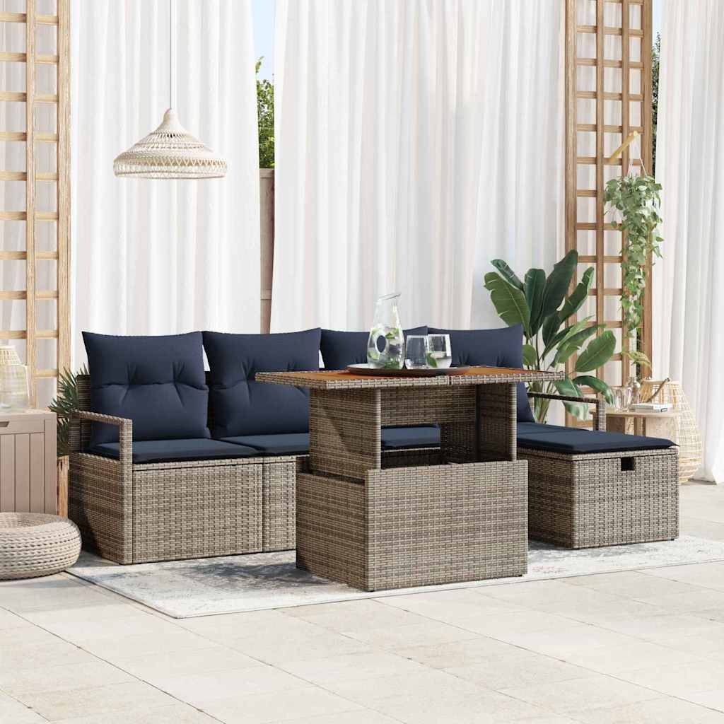 vidaXL Gartensofa-set mit Kissen mit Speicher 6 pcs Grau Poly-Rattan