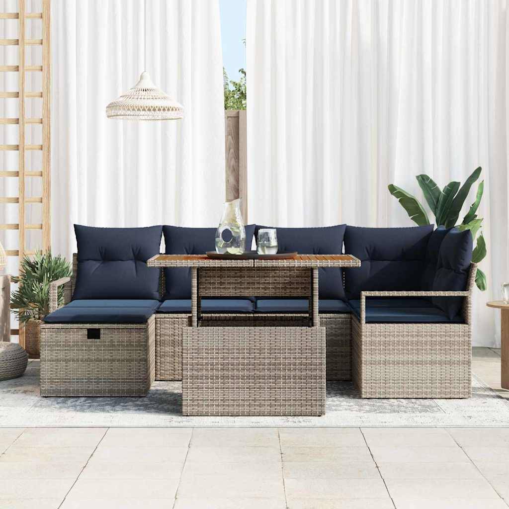 vidaXL Gartensofa-set mit Kissen mit Speicher 7 pcs Grau Poly-Rattan