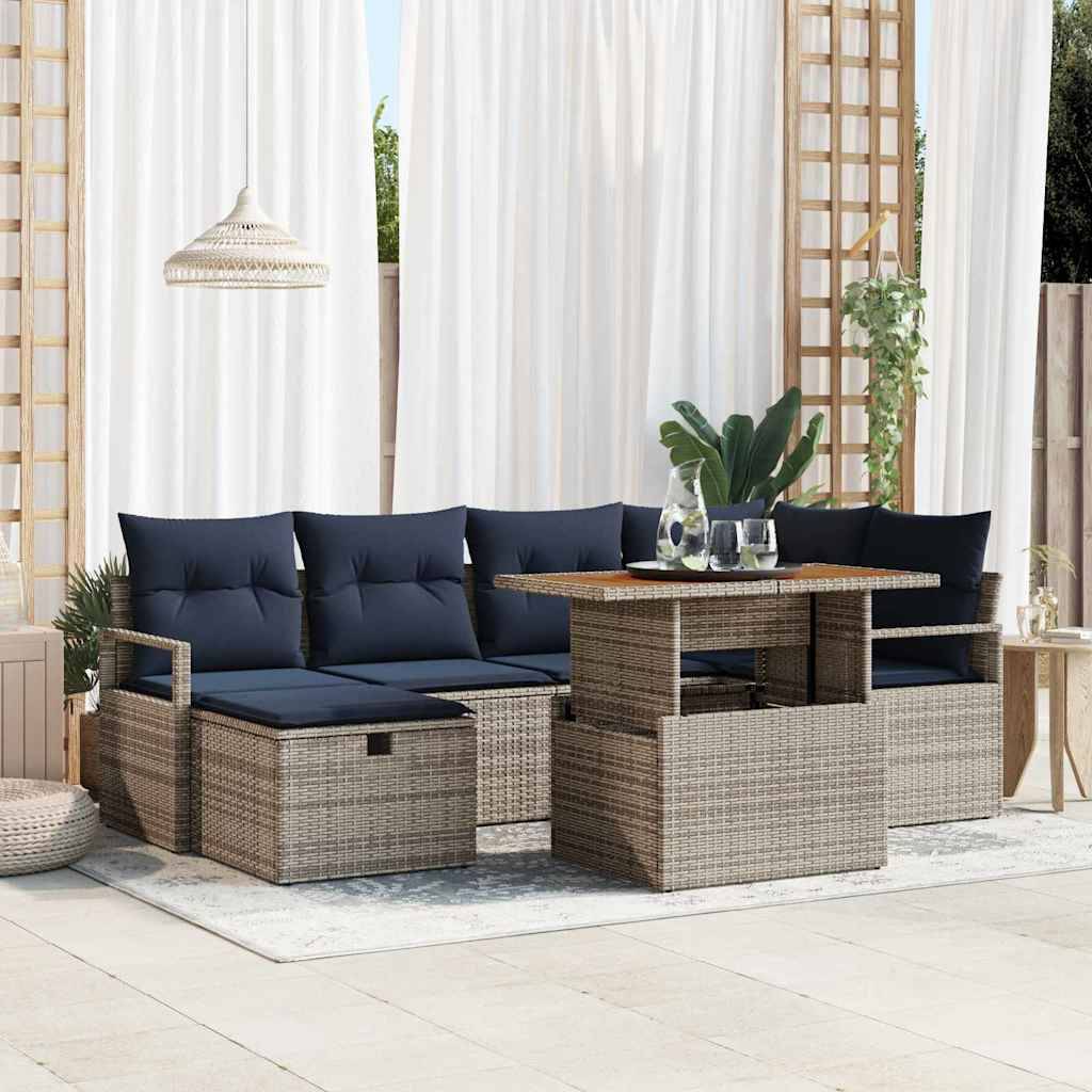 vidaXL Gartensofa-set mit Kissen mit Speicher 7 pcs Grau Poly-Rattan