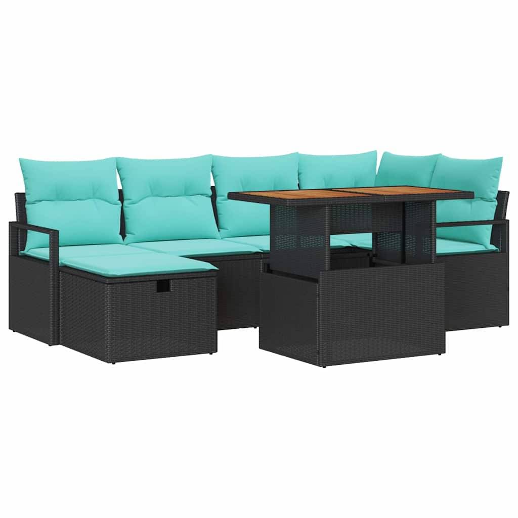 vidaXL Gartensofa-set mit Kissen 7 pcs Schwarz Poly-Rattan