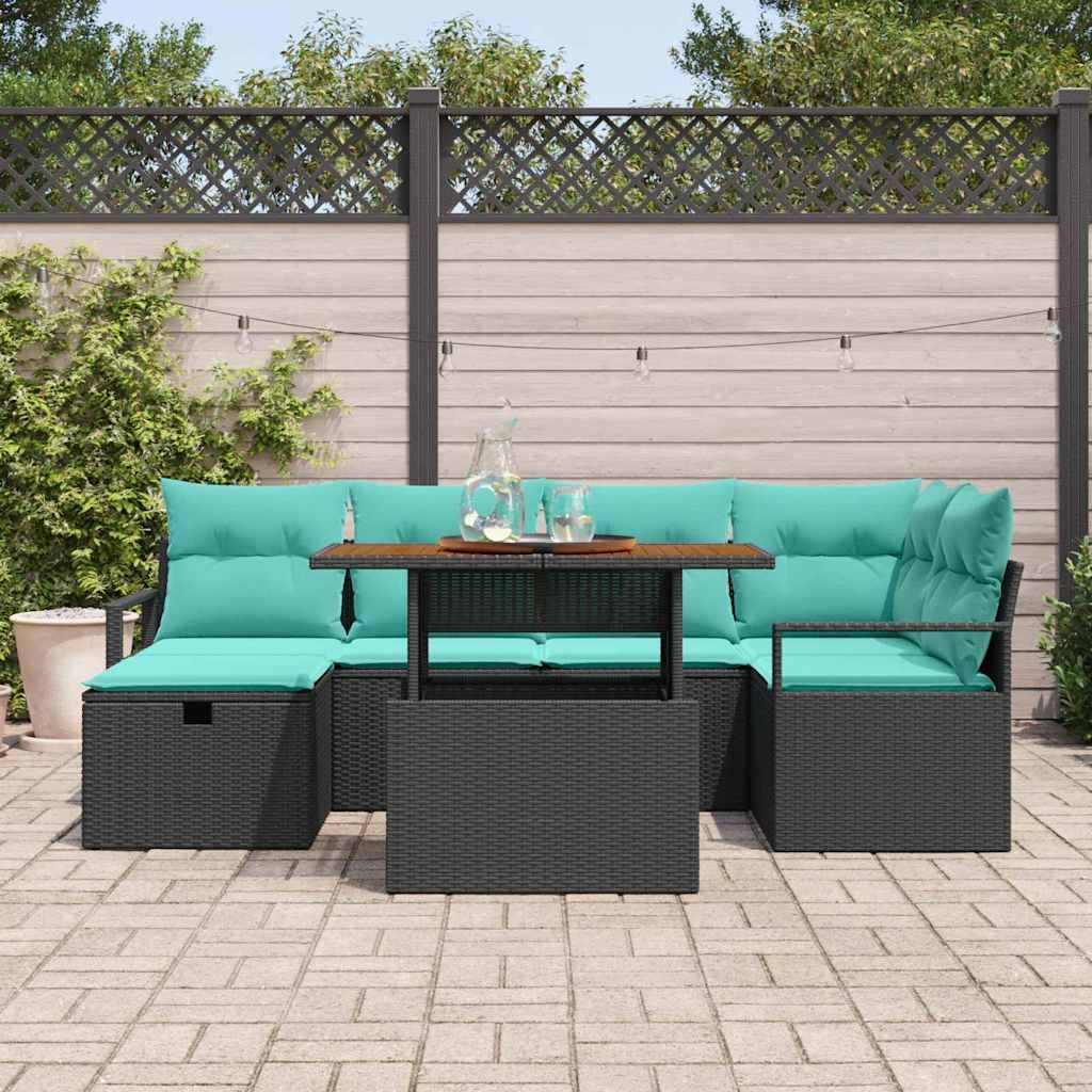 vidaXL Gartensofa-set mit Kissen 7 pcs Schwarz Poly-Rattan