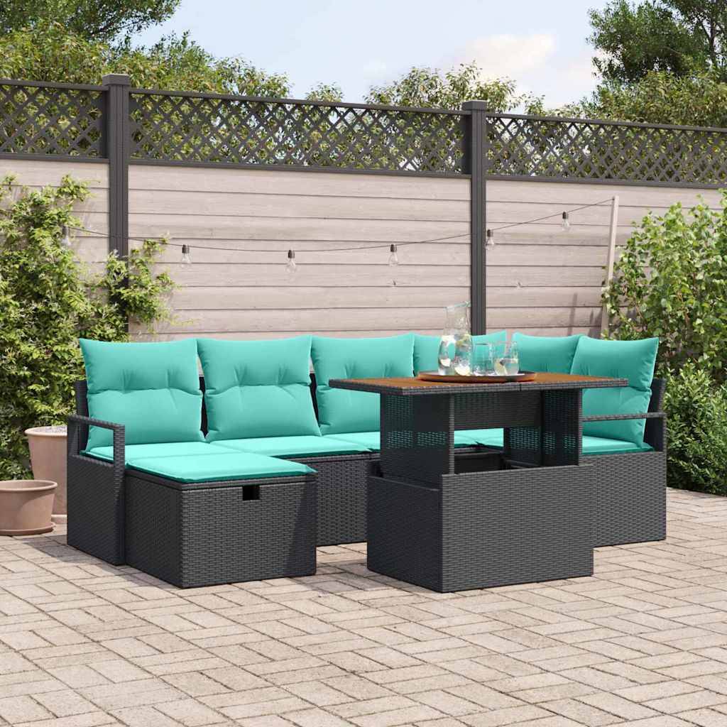 vidaXL Gartensofa-set mit Kissen 7 pcs Schwarz Poly-Rattan