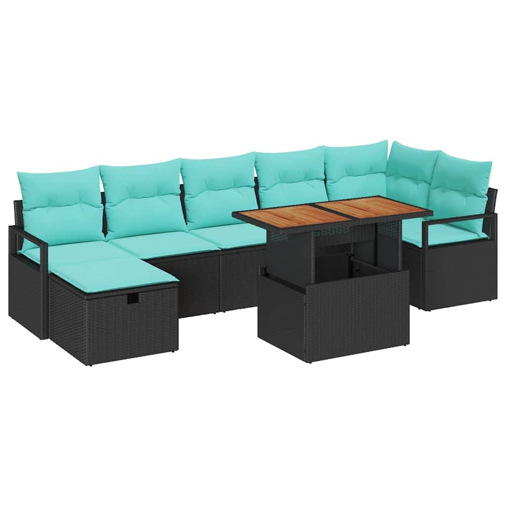 vidaXL Gartensofa-set mit Kissen 8 pcs Schwarz Poly-Rattan