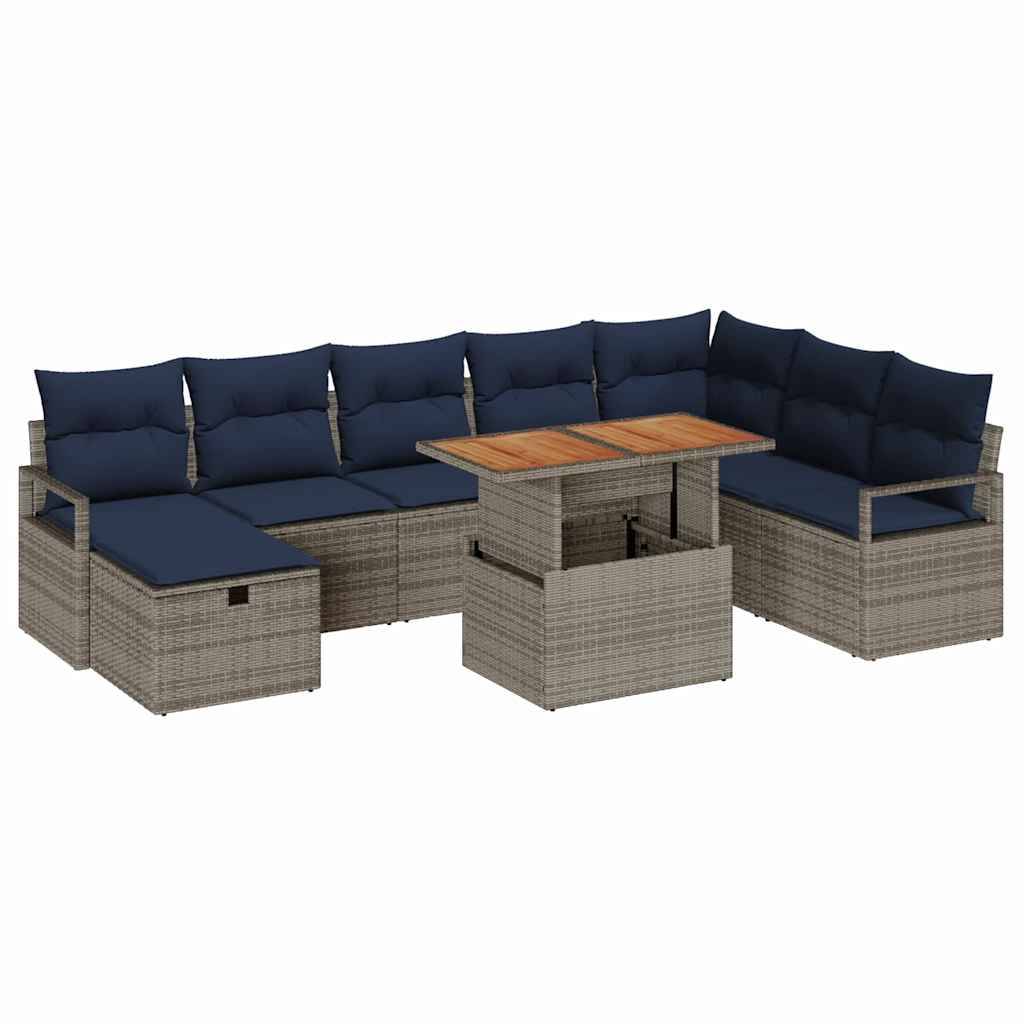 vidaXL Gartensofa-set mit Kissen mit Speicher 9 pcs Grau Poly-Rattan