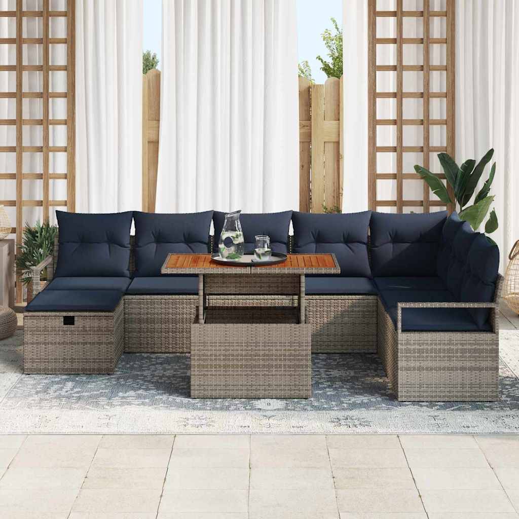 vidaXL Gartensofa-set mit Kissen mit Speicher 9 pcs Grau Poly-Rattan