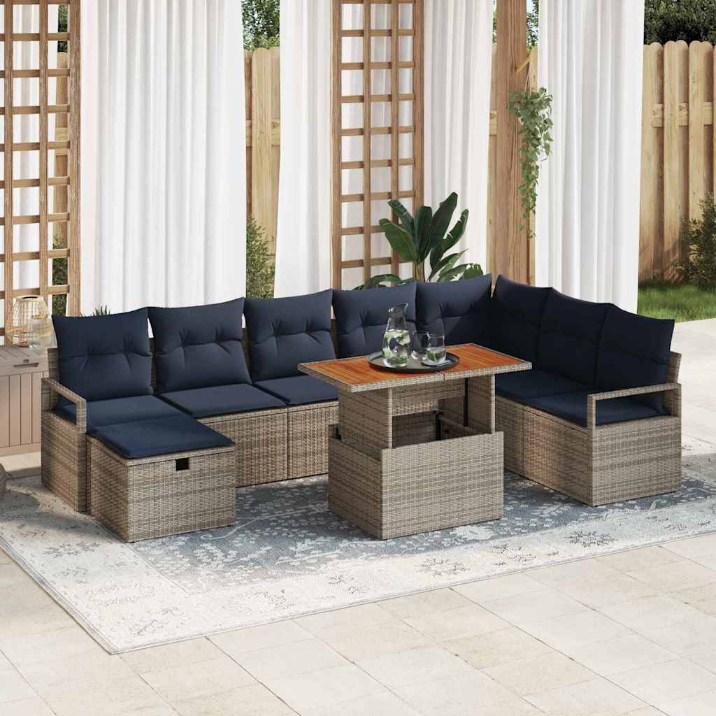 vidaXL Gartensofa-set mit Kissen mit Speicher 9 pcs Grau Poly-Rattan