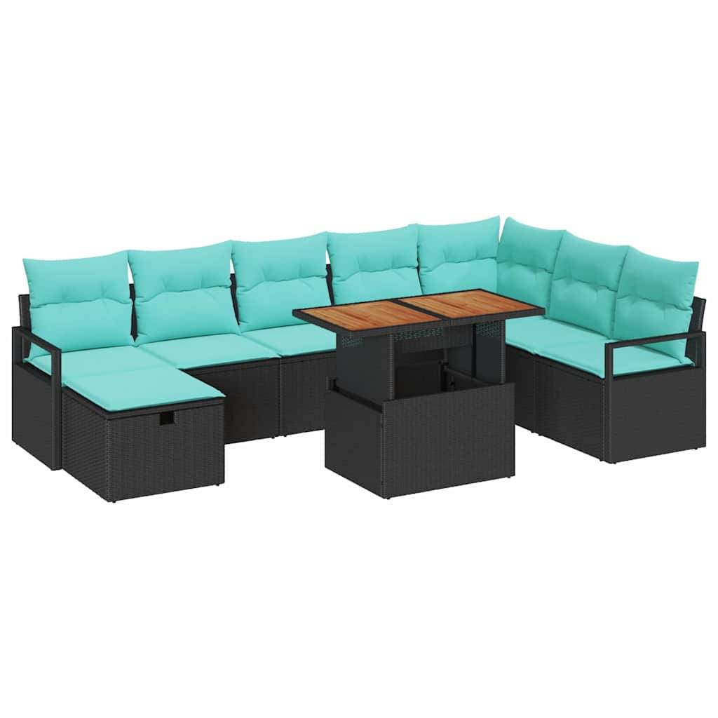 vidaXL Gartensofa-set mit Kissen 9 pcs Schwarz Poly-Rattan