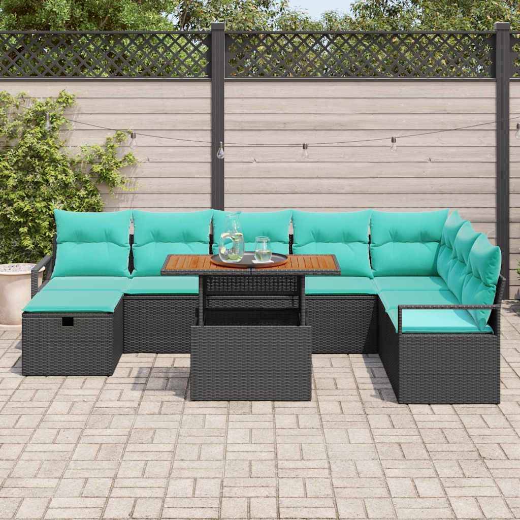 vidaXL Gartensofa-set mit Kissen 9 pcs Schwarz Poly-Rattan