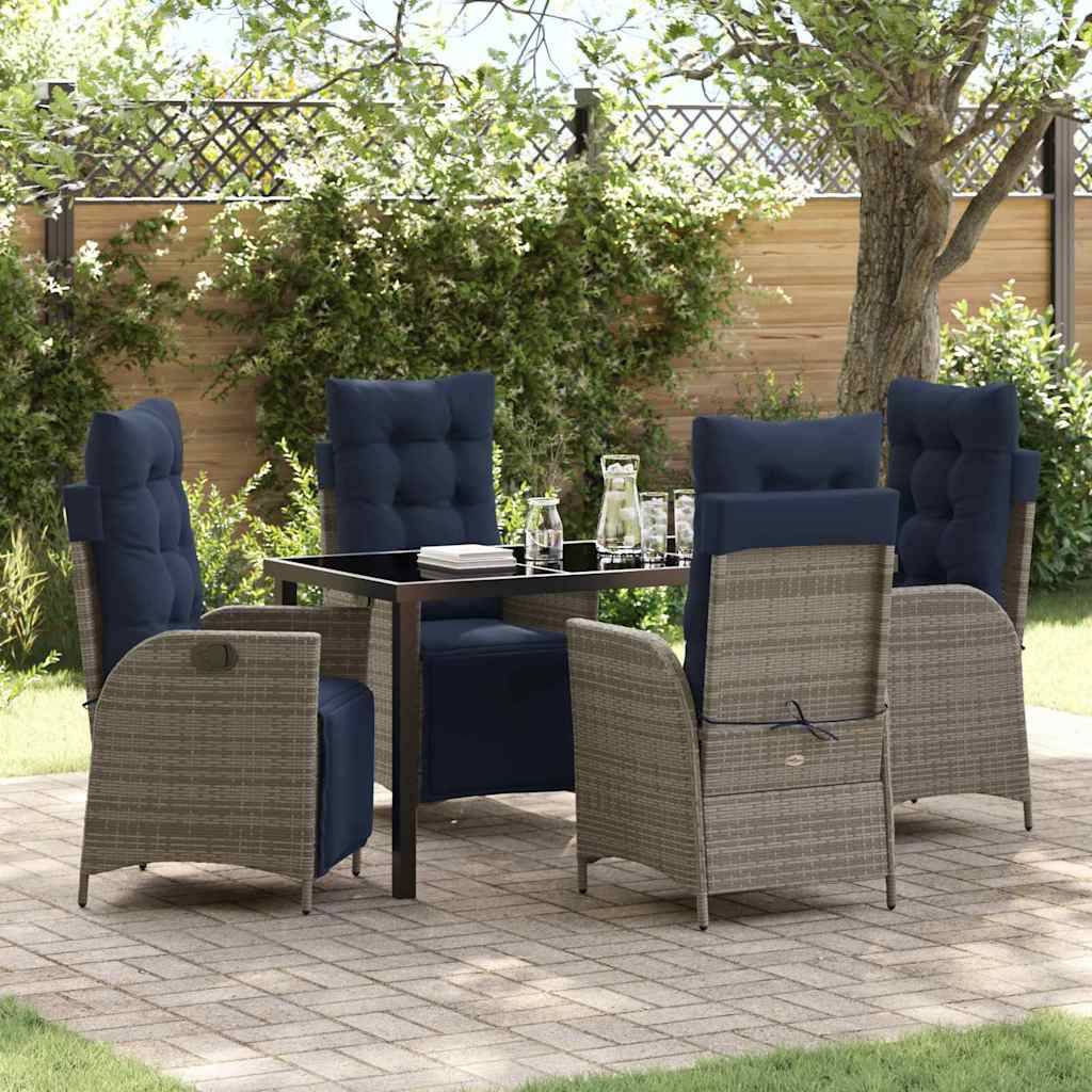vidaXL Garten Essgruppe mit Kissen 5 pcs Grau und Schwarz Rattan