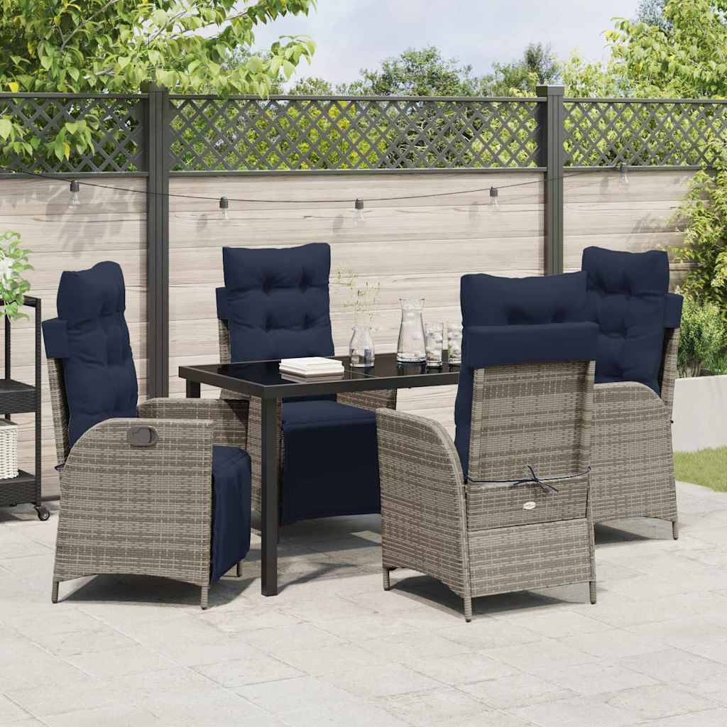 vidaXL Garten Essgruppe mit Kissen 5 pcs Grau und Schwarz Rattan