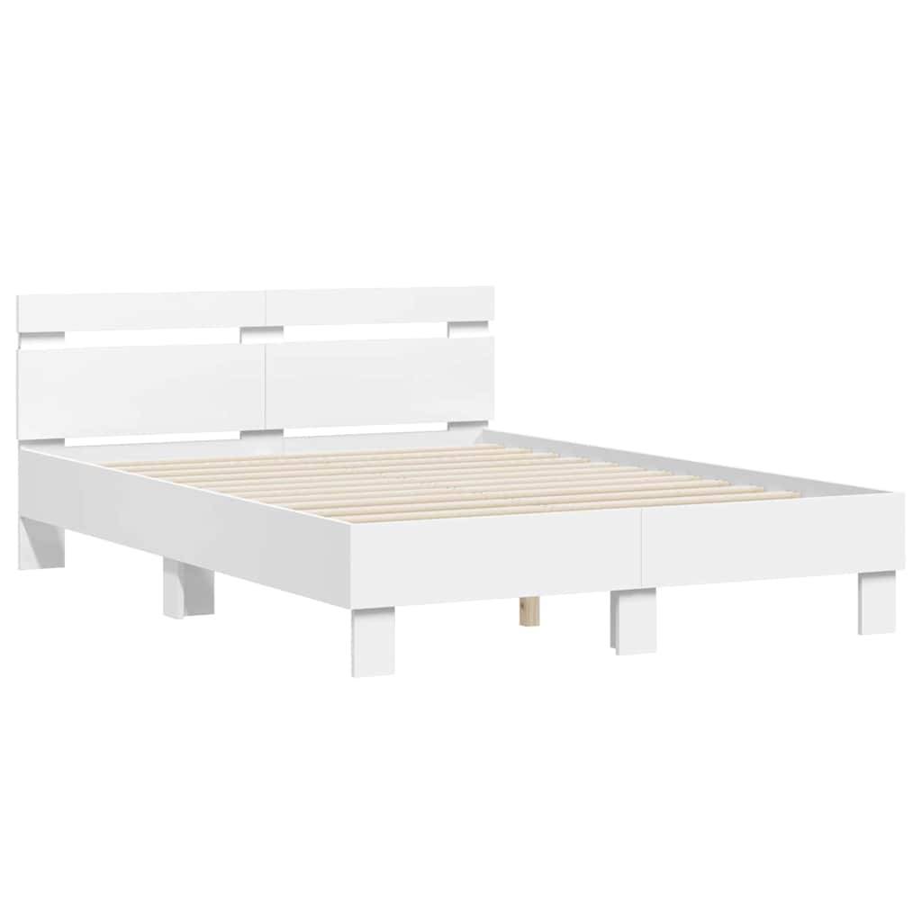 vidaXL Bettrahmen mit LED mit Kopfteil Weiß 137 x 190 cm Holzwerkstoff