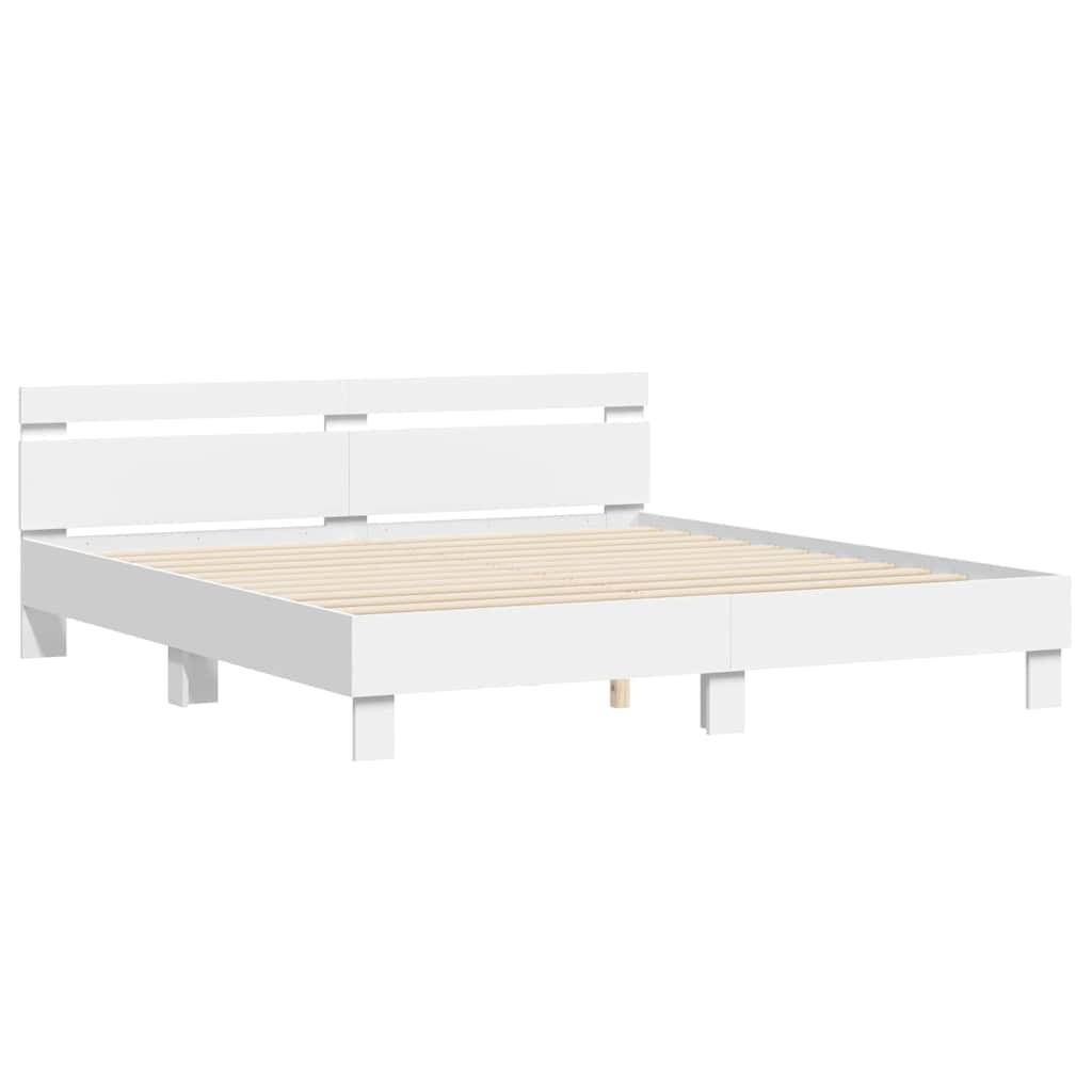 vidaXL Bettrahmen mit LED mit Kopfteil Weiß 193 x 203 cm Holzwerkstoff