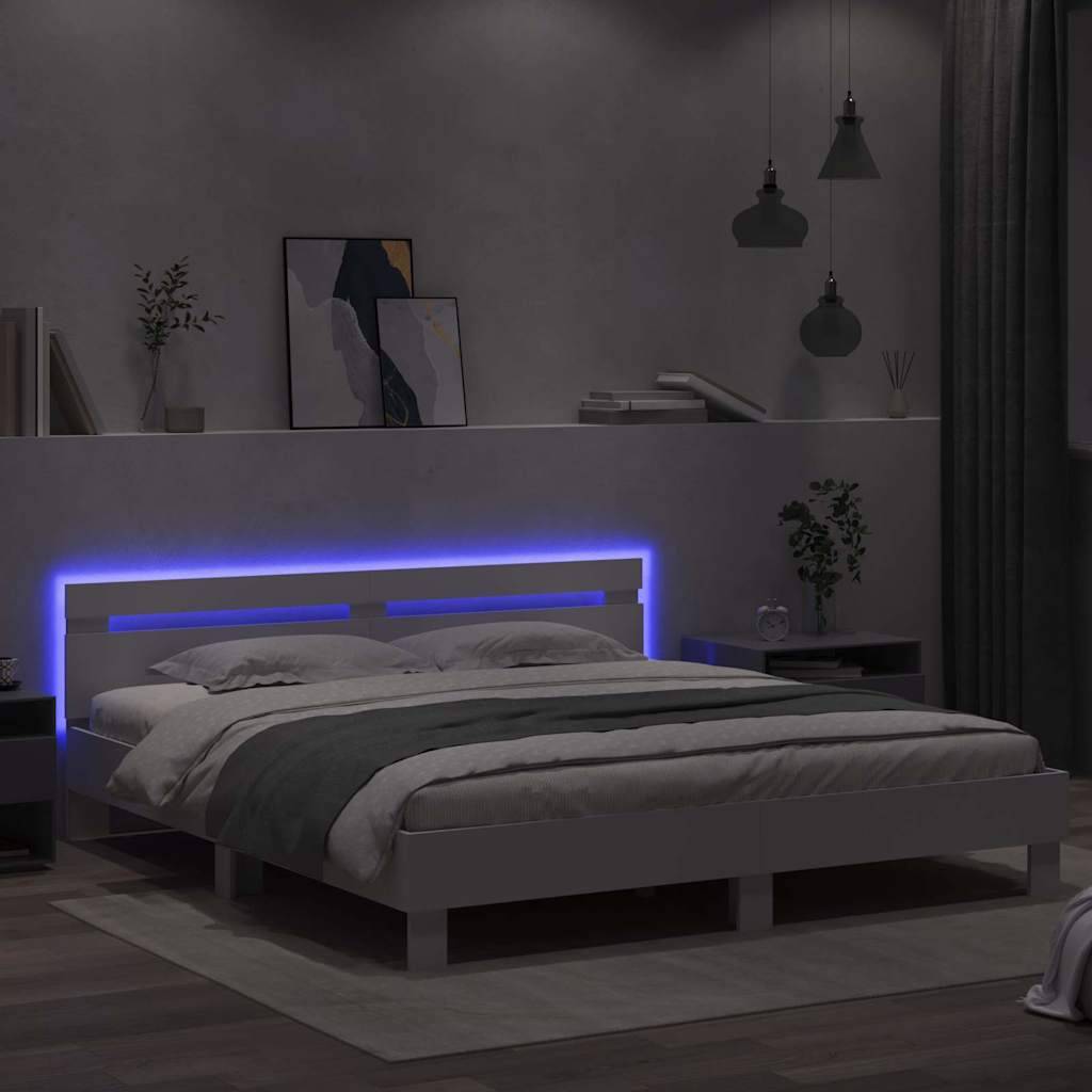 vidaXL Bettrahmen mit LED mit Kopfteil Weiß 193 x 203 cm Holzwerkstoff