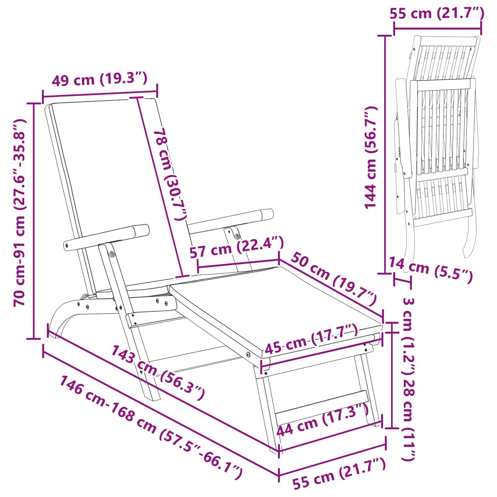 vidaXL Liegestuhl zum Verstellen und Klappen 2 pcs Dunkelgrau