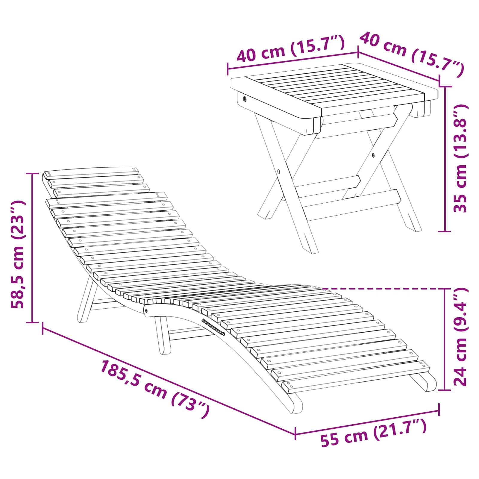 vidaXL Sonnenliege 2 pcs Braun Massivholz Teak