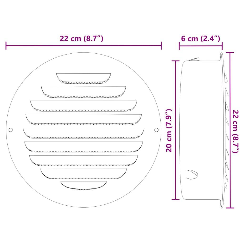 vidaXL Lüftungsgitter 4 pcs Silber 200 mm Edelstahl
