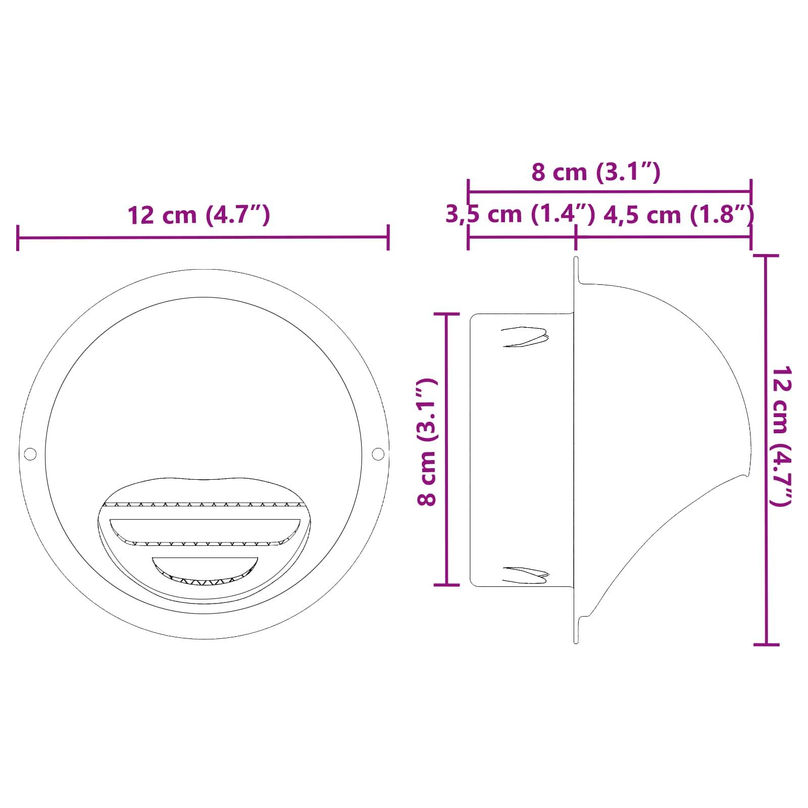 vidaXL Lüftungsgitter 2 pcs Silber 80 mm Edelstahl