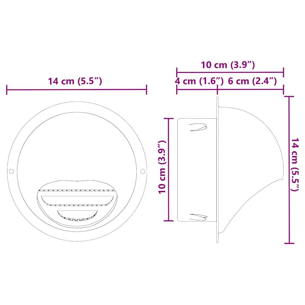 vidaXL Lüftungsgitter 2 pcs Silber 100 mm Edelstahl