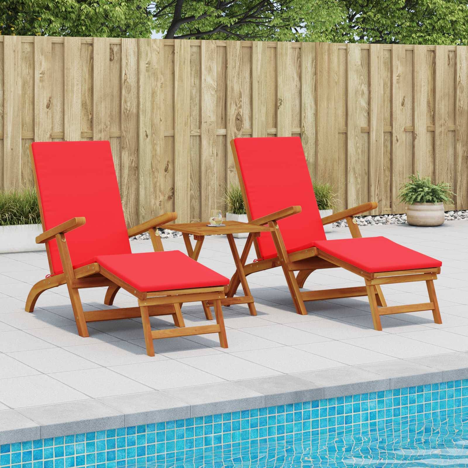 vidaXL Liegestuhl zum Verstellen und Klappen 3 pcs Rot