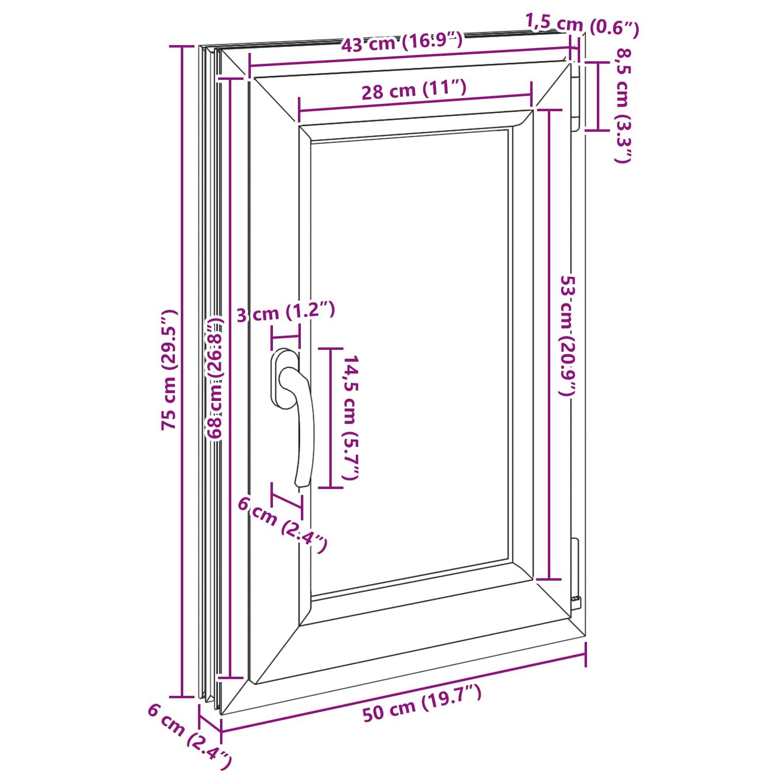 vidaXL Kellerfenster RISOR 50 x 75 cm PVC und Glas Weiß