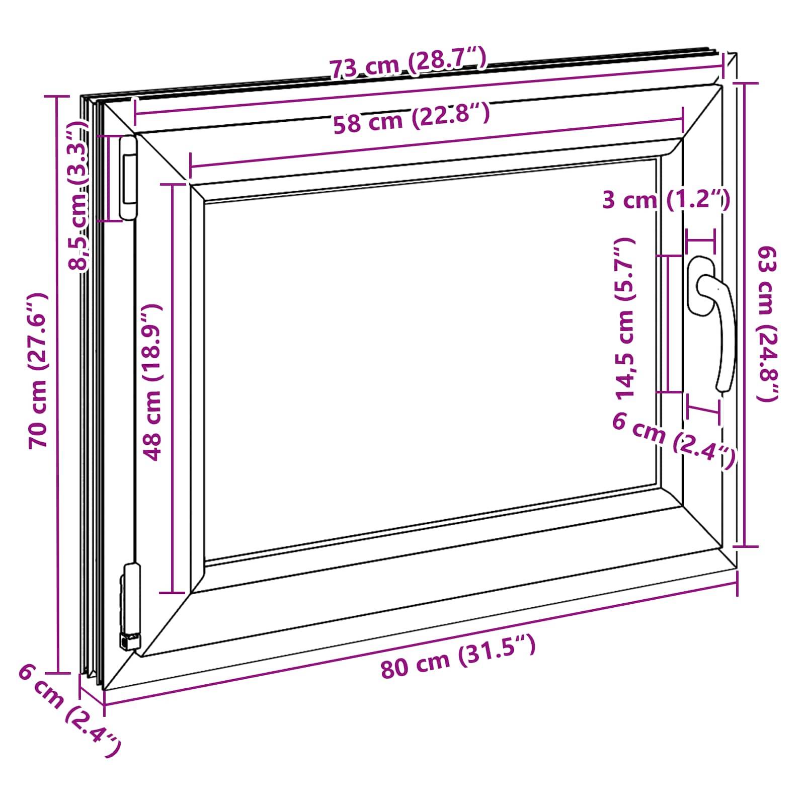 vidaXL Kellerfenster RISOR 80 x 70 cm PVC und Glas Weiß