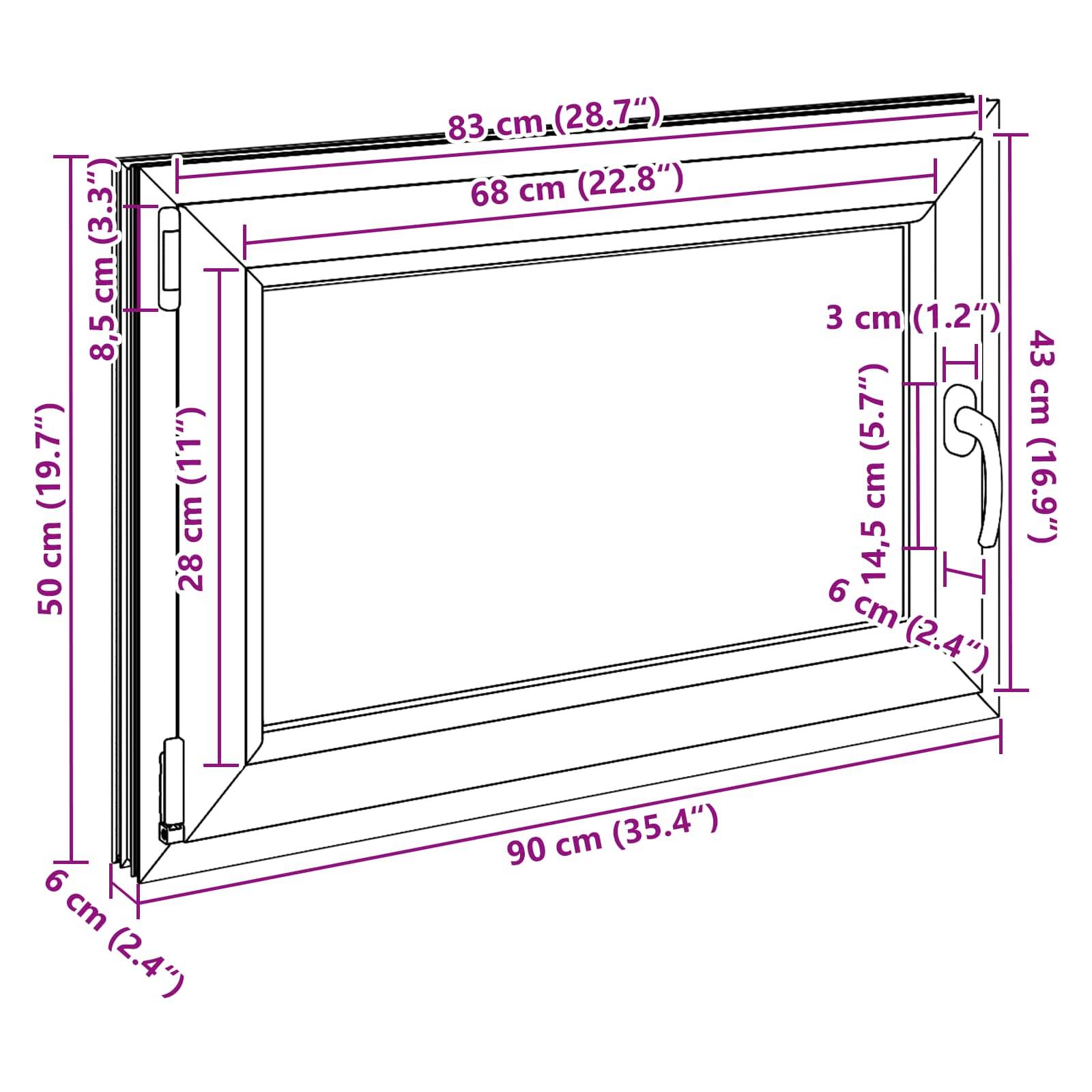 Kellerfenster RISOR Weiß 90 x 50 cm PVC und Glas
