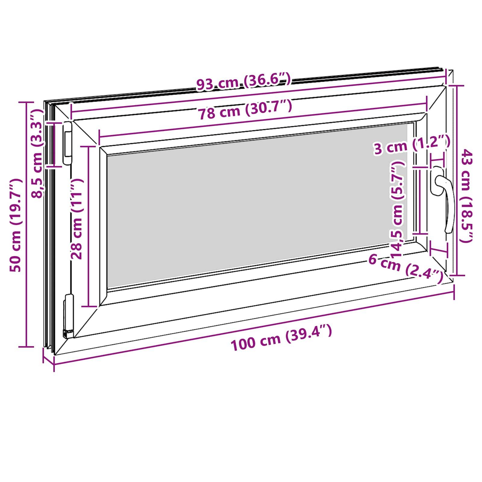 Kellerfenster RISOR Weiß 100 x 50 cm PVC und Glas