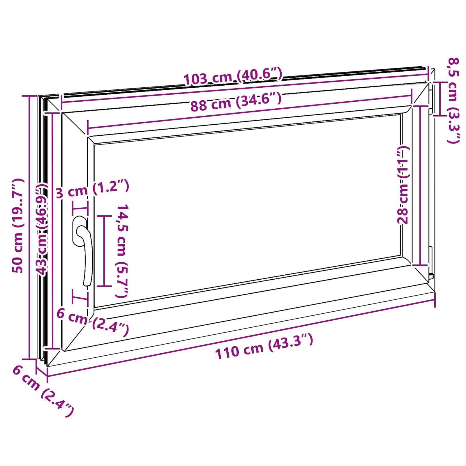 Kellerfenster RISOR Anthrazit 110 x 50 cm PVC und Glas