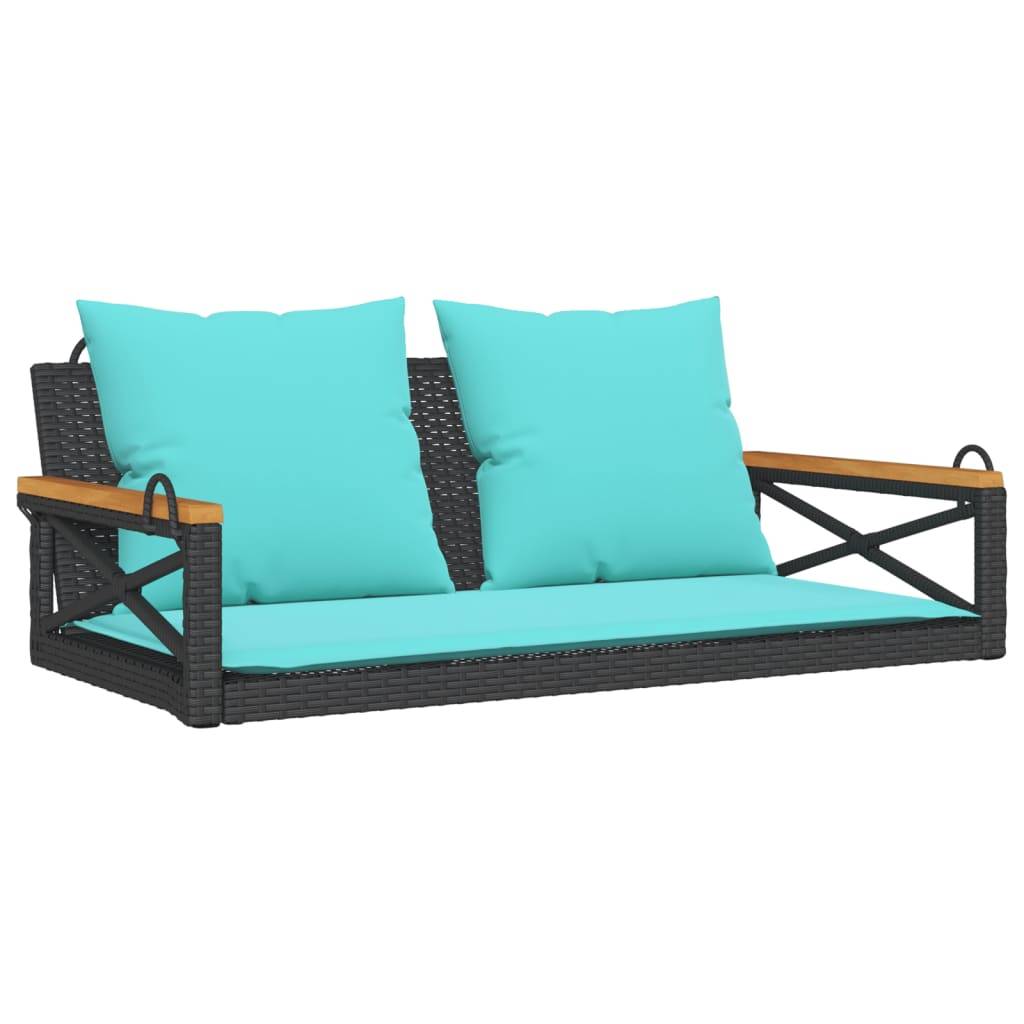 vidaXL Hängebank mit Kissen Schwarz 109x62x40 cm Poly Rattan