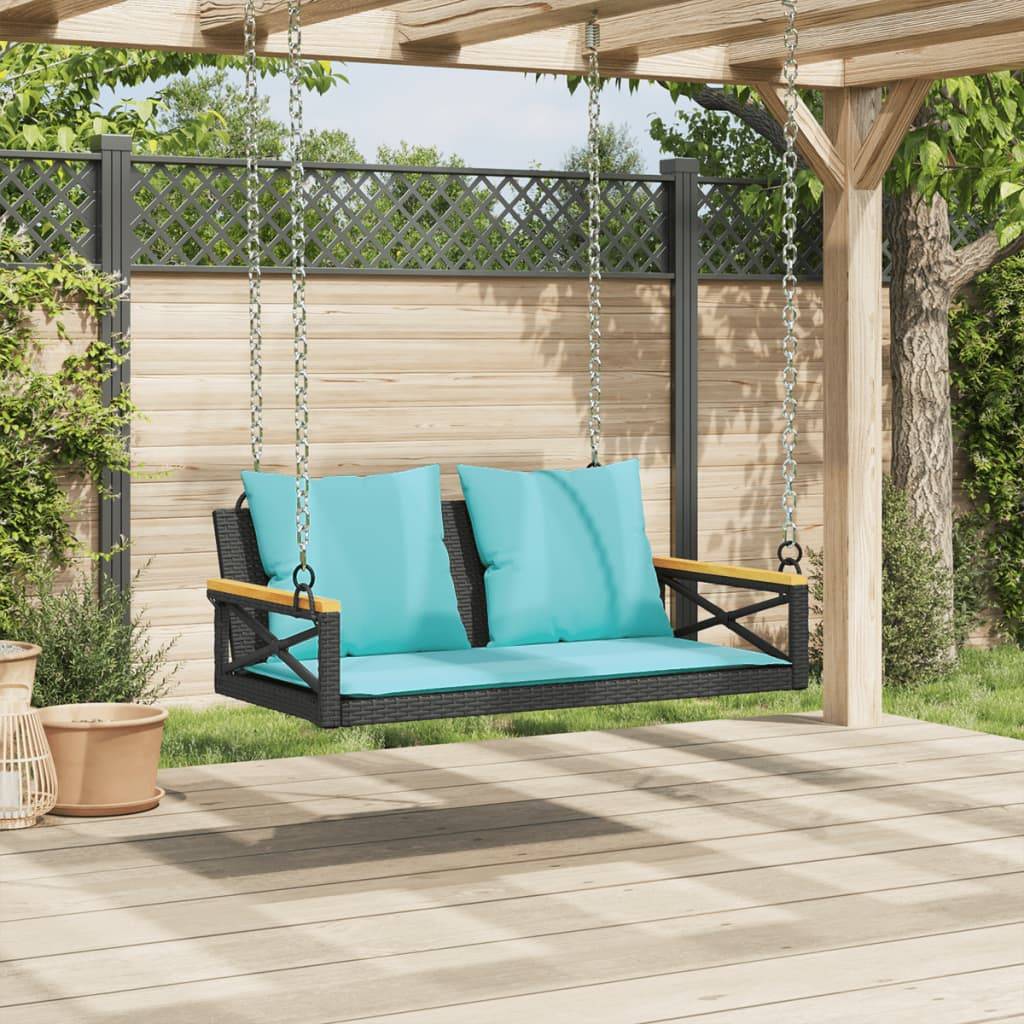 vidaXL Hängebank mit Kissen Schwarz 109x62x40 cm Poly Rattan