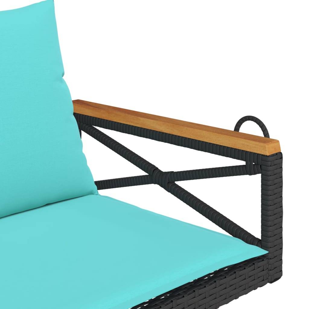 vidaXL Hängebank mit Kissen Schwarz 109x62x40 cm Poly Rattan