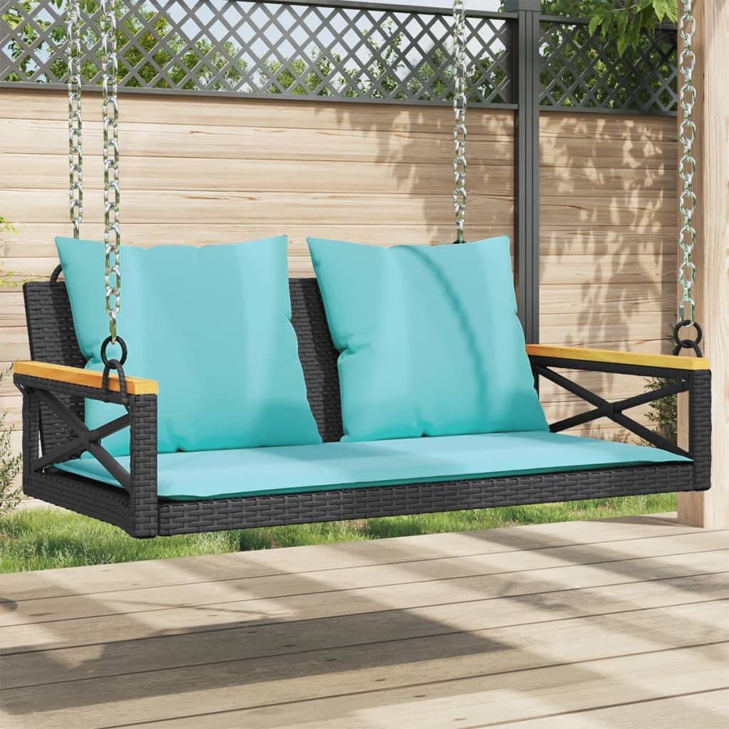 vidaXL Hängebank mit Kissen Schwarz 109x62x40 cm Poly Rattan