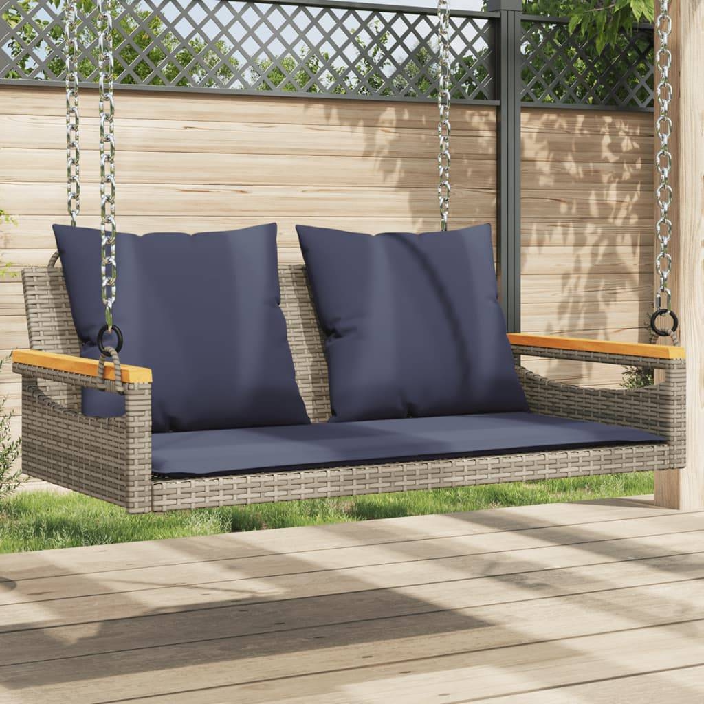 vidaXL Hängebank mit Kissen Grau 109x62x40 cm Poly Rattan