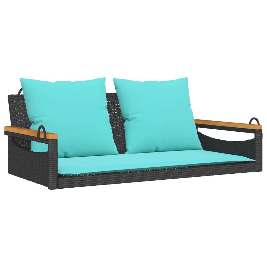 vidaXL Hängebank mit Kissen Schwarz 109x62x40 cm Poly Rattan