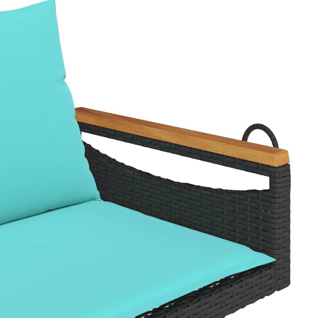 vidaXL Hängebank mit Kissen Schwarz 109x62x40 cm Poly Rattan