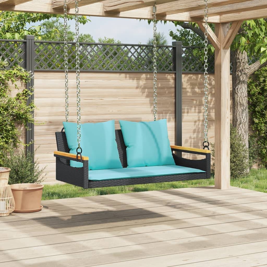 vidaXL Hängebank mit Kissen Schwarz 109x62x40 cm Poly Rattan
