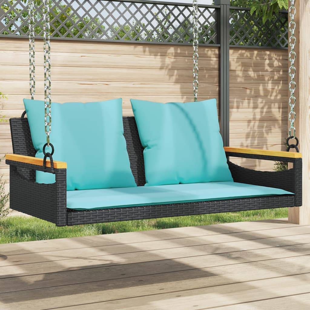 vidaXL Hängebank mit Kissen Schwarz 109x62x40 cm Poly Rattan