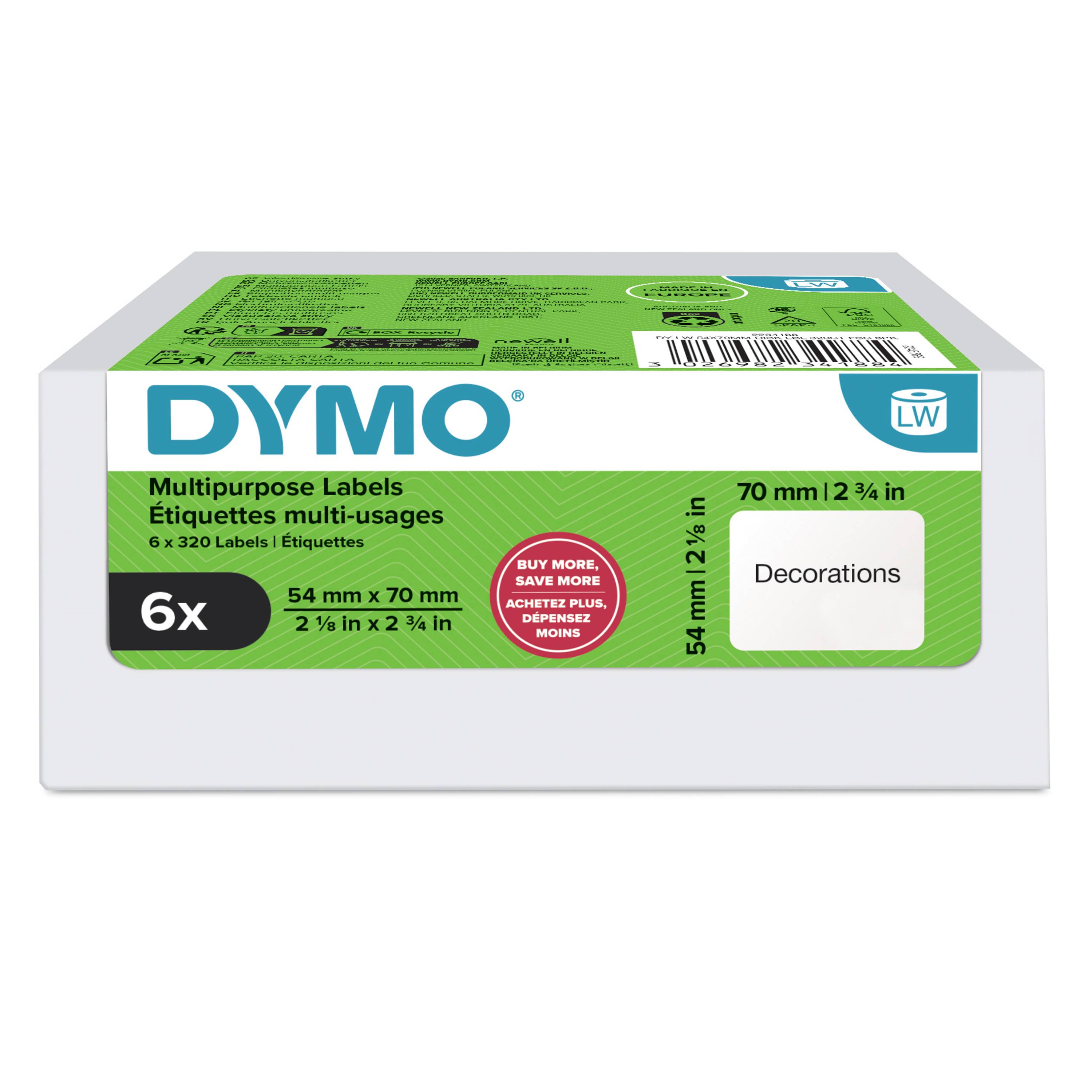Dymo Klebstoff - weiß - 54 x 70 mm 500 Etikett(en) (6 Rolle(n)
