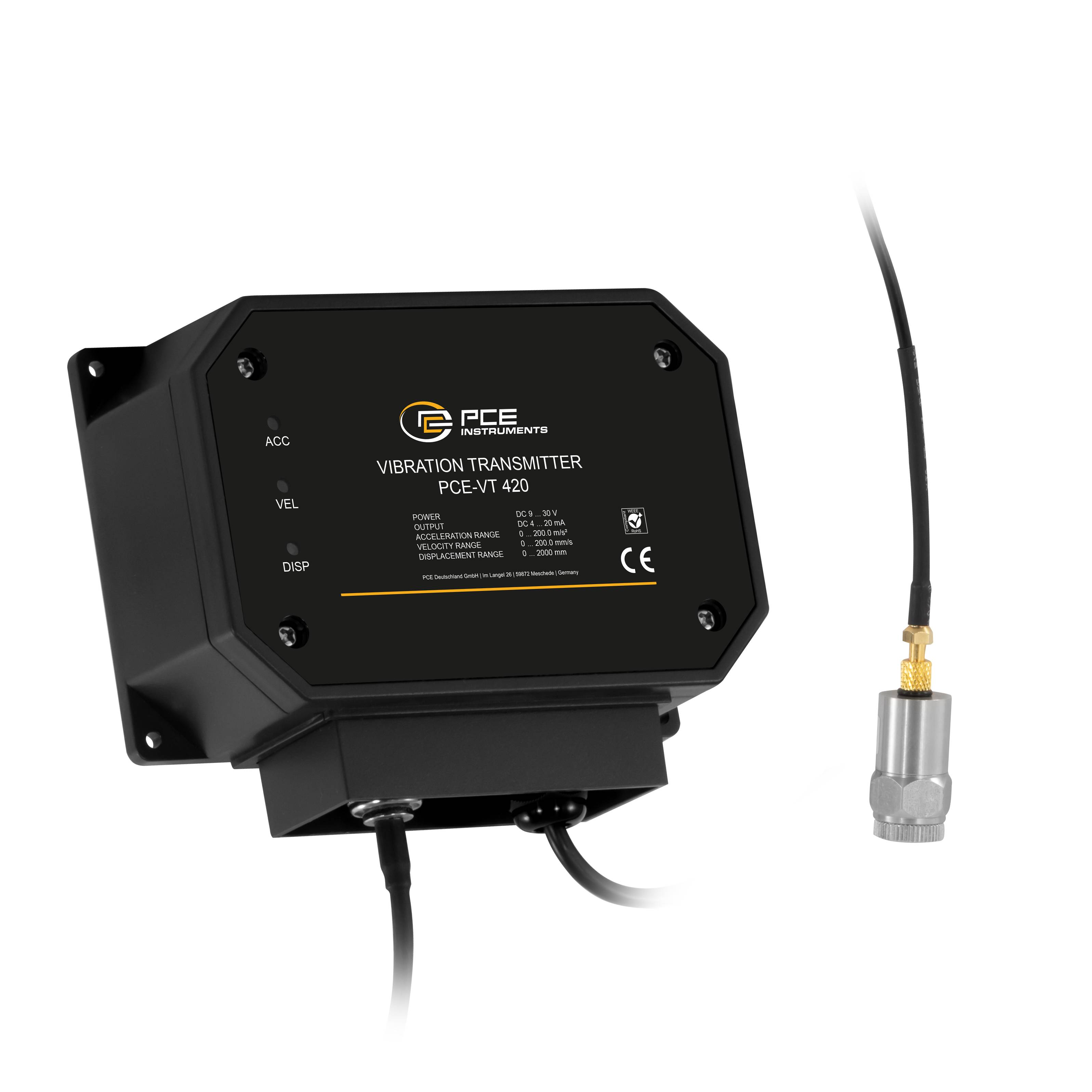PCE Instruments Vibrationstransmitter PCE-VT 420 |RMS |Peak-Peak |Peak |Beschleunigung |Geschwindigkeit |Verschiebung